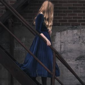 Shein navy velvet midi dress